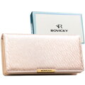 Duży, beżowy portfel damski ze skóry ekologicznej wyposażony w system RFID - Rovicky