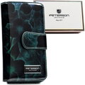 Elegancki, lakierowany zielony portfel damski w kwiaty Peterson