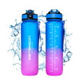 Ružovo-modrá tritanová fľaša na vodu so slamkou a šnúrkou – 1000 ml