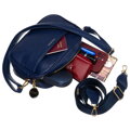 Tmavomodrá mestská dámska crossbody taška z ekologickej kože s dvomi popruhmi a príveskom – Peterson