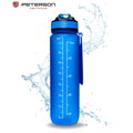 Modrá tritanová fľaša na vodu so šnúrkou a motivačnou stupnicou – 1000 ml