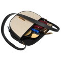Béžovo-čierna dámska crossbody taška z prírodnej kože a canvas plátna – polkruhový tvar Peterson