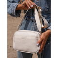 Elegantná béžová dámska crossbody taška z eko kože so zlatými detailmi