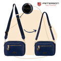 Tmavomodrá dámska crossbody taška z eko kože so zlatými detailmi a dvomi popruhmi – Peterson