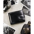 Zestaw prezentowy: skórzany portfel męski w czarnym kolorze i czarny pasek ze skóry naturalnej - Peterson