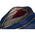 Tmavomodrá dámska crossbody taška z eko kože so zlatými detailmi a dvomi popruhmi – Peterson