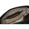Béžovo-čierna dámska crossbody taška z prírodnej kože a canvas plátna – polkruhový tvar Peterson