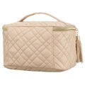 Béžová dámska kozmetická taštička z textilného materiálu na zips