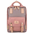 Dámsky ruksak z polyesteru a ekologickej kože v ružovo-sivej farbe, jednokomorový