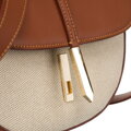 Béžovo-hnedá dámska crossbody taška z prírodnej kože a canvas plátna – polkruhový tvar Peterson