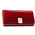 Skórzany, duży portfel damski w czerwonym kolorze zamykany na zatrzask - Rovicky