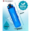 Modrá tritanová fľaša na vodu so šnúrkou a motivačnou stupnicou – 1000 ml