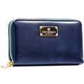Granatowy portfel damski w typie piórnika ze skóry ekologicznej zamykany suwakiem - Peterson