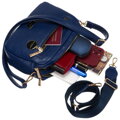 Tmavomodrá dámska crossbody taška z eko kože so zlatými detailmi a dvomi popruhmi – Peterson