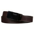 Pasek męski ze skóry naturalnej w ciemnobrązowym kolorze z automatyczną, czarną klamrą - Peterson