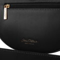 Béžovo-čierna dámska crossbody taška z prírodnej kože a canvas plátna – polkruhový tvar Peterson
