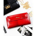Veľká červená dámska peňaženka z ekologickej kože s krokodíliou textúrou v horizontálnom prevedení