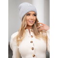 Sivá zimná dámska čiapka Beanie z angory a akrylu s logom