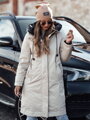 Dámska prechodná bunda ELEGANTI dlhá s kapucňou, bielo-šedá Dstreet TY4657