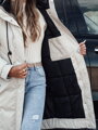 Dámska prechodná bunda ELEGANTI dlhá s kapucňou, bielo-šedá Dstreet TY4657