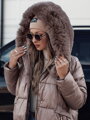 FROSTYFIT prešívaná dámska zimná bunda s kapucňou, tmavo béžová Dstreet TY4678