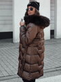 STYLOWQ dámska dlhá prešívaná bunda s kožušinkou, kávová Dstreet TY4630
