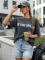 T-shirt damski z nadrukiem BONGANIR grafitowy Dstreet RY2636