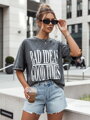 T-shirt damski z nadrukiem HAYATOUS grafitowy Dstreet RY2637