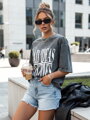 T-shirt damski z nadrukiem HAYATOUS grafitowy Dstreet RY2637