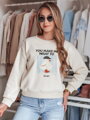 Ecru dámska mikina GOOSHY krátka oversize s potlačou BY1427