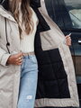Dámska prechodná bunda ELEGANTI dlhá s kapucňou, bielo-šedá Dstreet TY4657