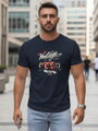 Herren Retro bedrucktes navy blaues T-Shirt Dstreet NX5094R