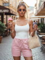 Dámske bavlnené šortky BEACH VIBE ružové SY0390
