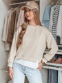 Dámska mikina LUZZIO oversize s vrstveným efektom – svetlobéžová BY1384