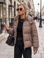 Béžová krátka zimná dámska bunda s prešívaním a kapucňou Dstreet TY5748
