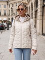 Svetlosivá prešívaná prechodná dámska bunda s kapucňou TY5884