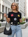 T-shirt damski w kwiaty DAISYLA czarny Dstreet RY2744