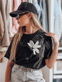 T-shirt damski oversize z efektem 3D PETALOVE czarny Dstreet RY2717