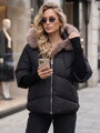Dámska prešívaná bunda so sivohnedým lemovaním Dstreet čierna TY5987