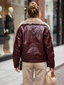 Dámska zimná koženková bunda Dstreet v leteckom štýle – bordová