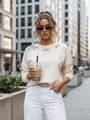 Bluzka damska one size z długi rękawem CRYSTALIA jasnobeżowa Dstreet RY2767