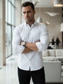 Pánska košeľa slim fit DX2697 – biela košeľa so subtílnym mikrovzorom