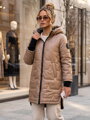 Béžová prešívaná prechodná dámska bunda s kapucňou TY5791