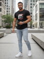 Herren T-Shirt mit Totenkopf und Blumendruck NX079R