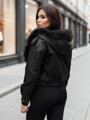 Čierna dámska bunda z ekokože SOFTREBEL s kožušinou TY4762Z