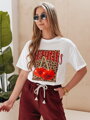T-shirt damskie oversize z wiśniami WISONKA biały Dstreet RY2876