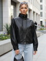 Dámska čierna oversize bunda z ekokože TY5664
