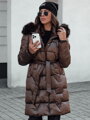 STYLOWQ dámska dlhá prešívaná bunda s kožušinkou, kávová Dstreet TY4630
