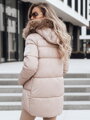 Béžová prešívaná zimná dámska bunda s kapucňou a odnímateľnou kožušinou TY5506
