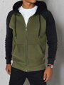 Pánska khaki mikina s kapucňou na zips Dstreet BX5870